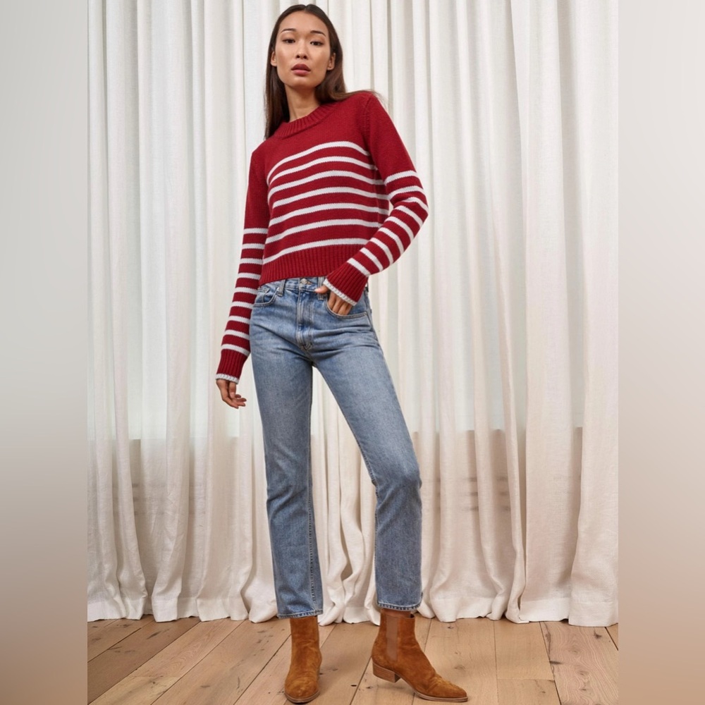 La Ligne BURGUNDY/LIGHT BLUE Cashmere Blend Mini Marin Sweater - Picture 6 of 14